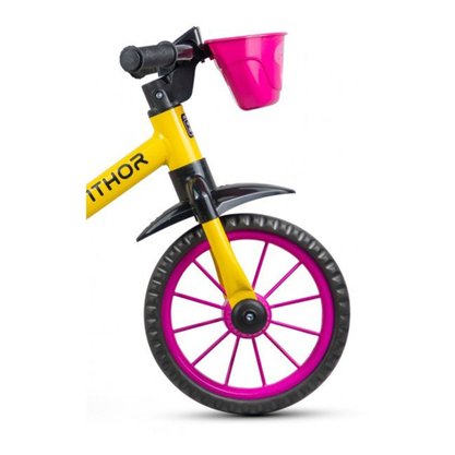Bicicleta Nathor Balance Drop Garden Aro 12 Amarelo e Rosa