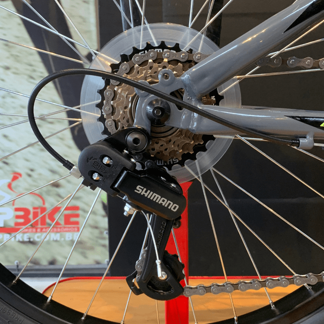 Bicicleta OXS Glide 100 Aro 24 Shimano 21v Cinza Preto e S-lime