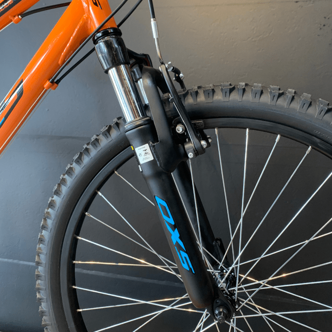 Bicicleta OXS Glide 100 Aro 24 Shimano 21v Laranja e Preto e Azul