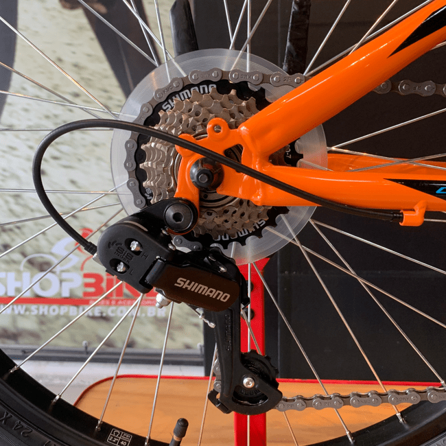 Bicicleta OXS Glide 100 Aro 24 Shimano 21v Laranja e Preto e Azul