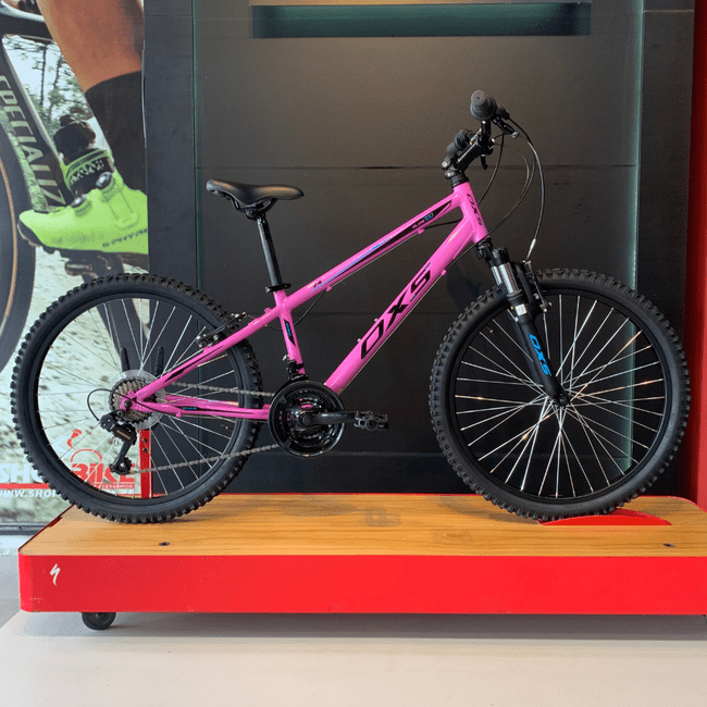 Bicicleta OXS Glide 100 Aro 24 Shimano 21v Rosa e Preto e Azul