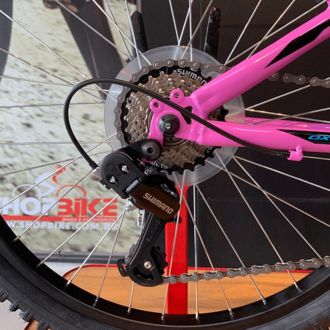 Bicicleta OXS Glide 100 Aro 24 Shimano 21v Rosa e Preto e Azul