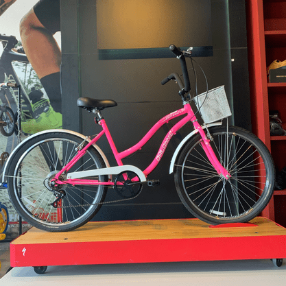 Bicicleta Dalannio Beach Retrô Aro 26 6v Feminina Rosa e Branco