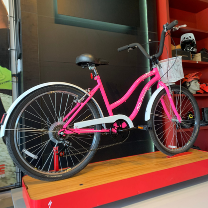 Bicicleta Dalannio Beach Retrô Aro 26 6v Feminina Rosa e Branco