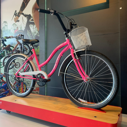 Bicicleta Dalannio Beach Retrô Aro 26 6v Feminina Rosa e Branco