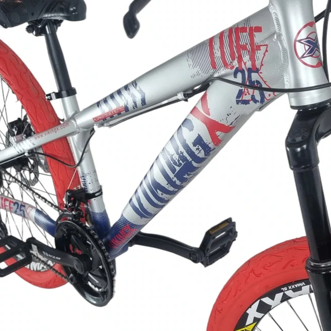 Bicicleta Vikingx  Aro 26 Tuff 25 Shimano 21V Prata Azul e Vermelho