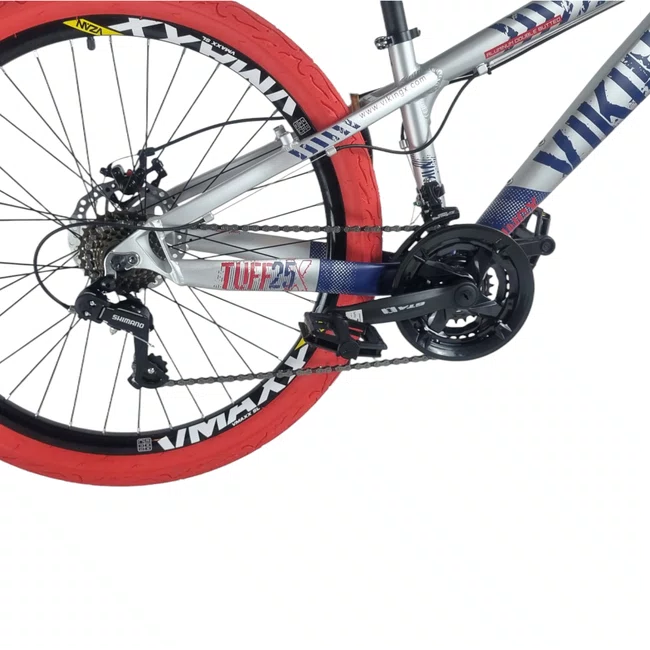Bicicleta Vikingx  Aro 26 Tuff 25 Shimano 21V Prata Azul e Vermelho