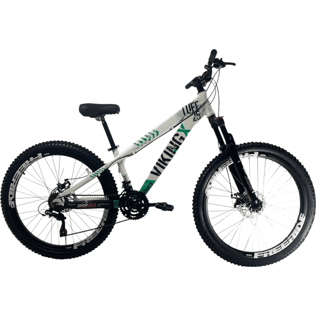 Bicicleta Vikingx Tuff25 Shimano 21v Aro 26 Branca e Verde e Preta