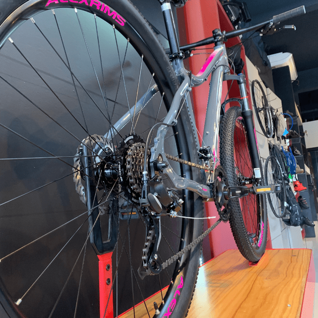 Bicicleta Oggi Float Sport Aro 29 Tourney 21v Grafite e Cinza e Rosa