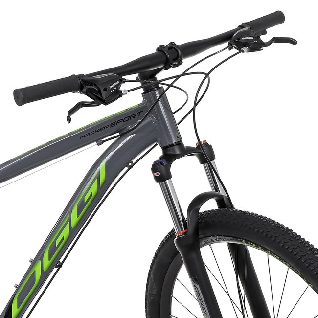 Bicicleta Oggi Hacker Sport Aro 29 Tourney 21v 2024 Grafite e Verde e Preto