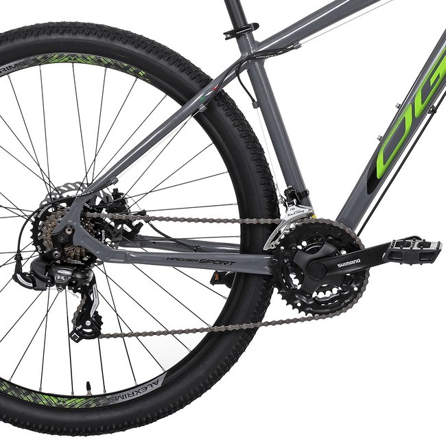Bicicleta Oggi Hacker Sport Aro 29 Tourney 21v 2024 Grafite e Verde e Preto