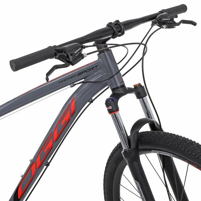 Bicicleta Oggi Hacker Sport Aro 29 Tourney 21v 2024 Grafite e Vermelho e Preto