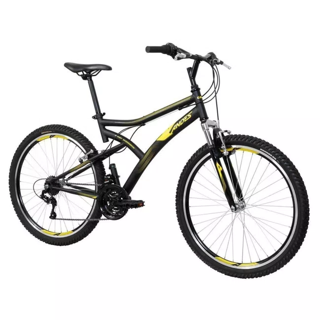 Bicicleta Aro 26 Caloi Andes 21V Preta e Amarela