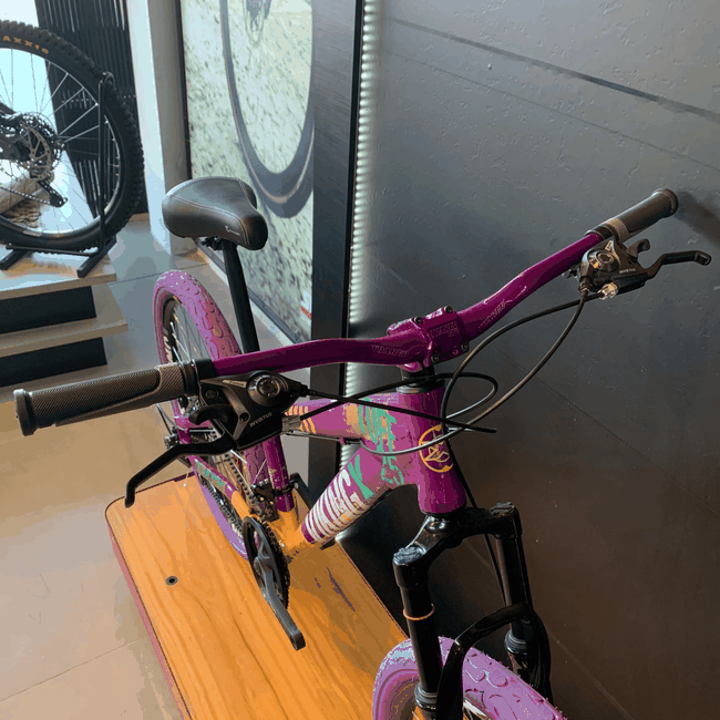 Bicicleta Vikingx Tuff 25 Shimano 21v com Roda Roxa e Guidão Roxo Aro 26 Roxa e Branca e Amarela e Verde