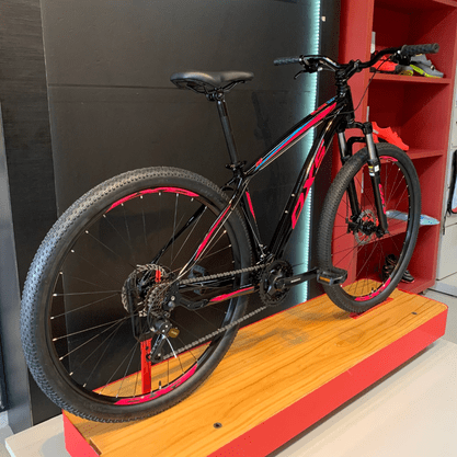 Bicicleta OXS Glide 100 Aro 29 Shimano 21v Preto e Rosa e Azul