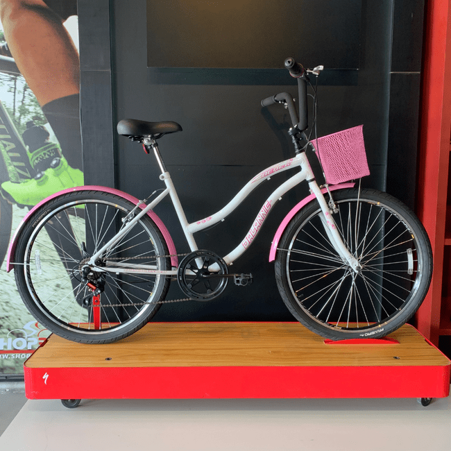 Bicicleta Dalannio Beach Retrô Aro 26 6v Feminina Branco e Rosa
