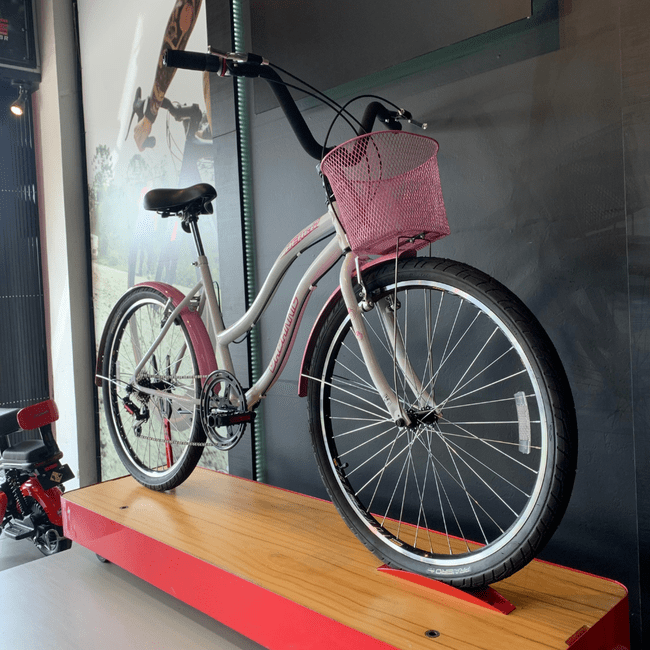 Bicicleta Dalannio Beach Retrô Aro 26 6v Feminina Branco e Rosa