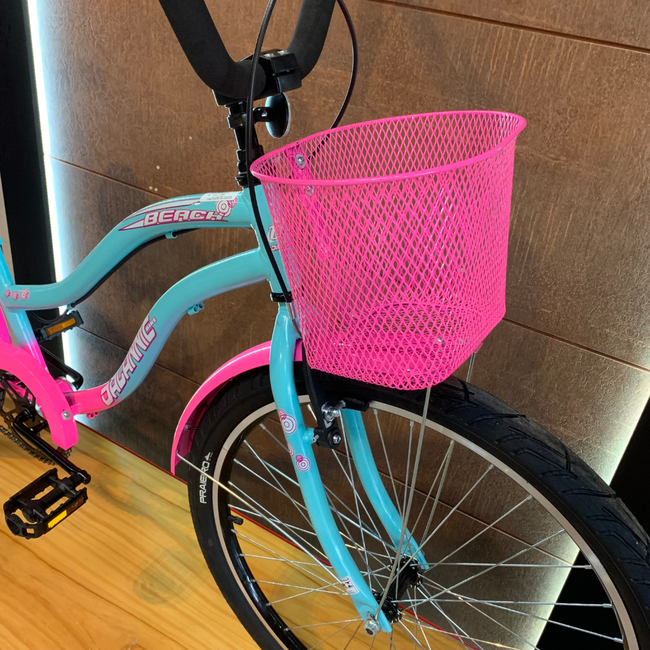 Bicicleta Dalannio Beach Retrô Aro 26 Azul e Rosa Chiclete