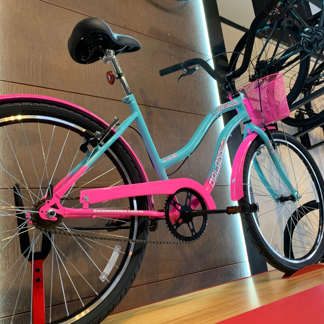 Bicicleta Dalannio Beach Retrô Aro 26 Azul e Rosa Chiclete