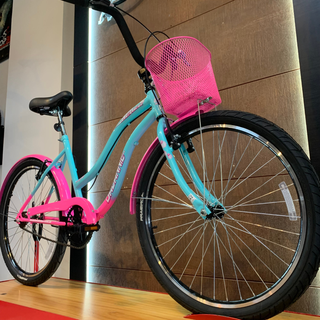 Bicicleta Dalannio Beach Retrô Aro 26 Azul e Rosa Chiclete
