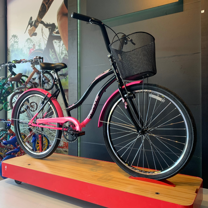 Bicicleta Dalannio Beach Retrô Aro 26 Feminina Preto e Rosa