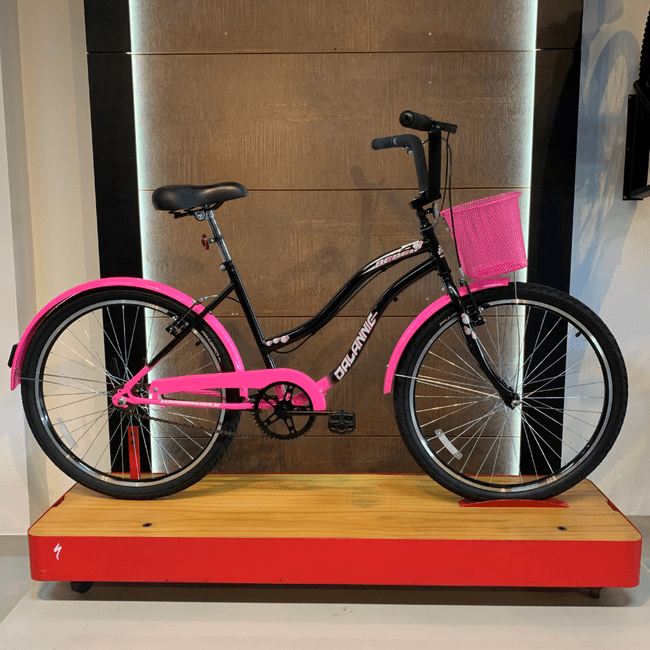 Bicicleta Dalannio Beach Retrô Aro 26 Feminina Preto e Rosa Chiclete