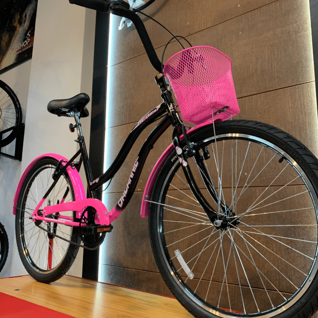 Bicicleta Dalannio Beach Retrô Aro 26 Feminina Preto e Rosa Chiclete