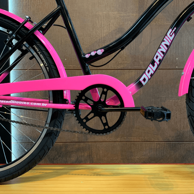 Bicicleta Dalannio Beach Retrô Aro 26 Feminina Preto e Rosa Chiclete