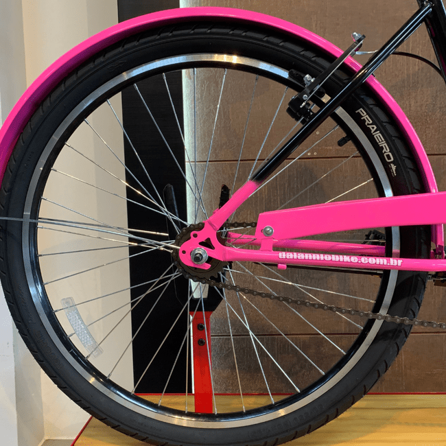Bicicleta Dalannio Beach Retrô Aro 26 Feminina Preto e Rosa Chiclete