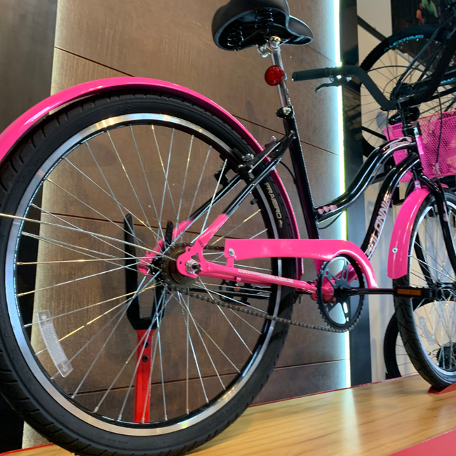Bicicleta Dalannio Beach Retrô Aro 26 Feminina Preto e Rosa Chiclete