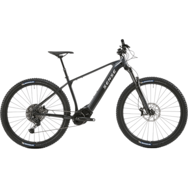 Bicicleta Elétrica Aro 29 Sense Impact E-trail Sport Forty5 Cues 11v T-15 Cinza e  Escuro e Branco
