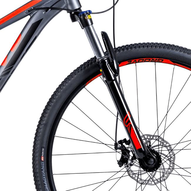 Bicicleta Groove Hype 10 Aro 29 Tourney 21v 2023 Grafite e Vermelho e Preto