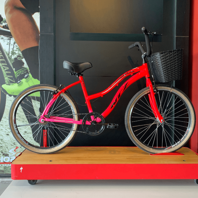 Bicicleta NTZ Surf Beach Aro 26 Vermelho e Rosa