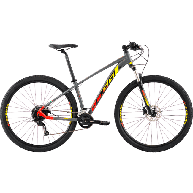 Bicicleta Oggi Big Wheel 7.0 Aro 29 Tourney 24v 2023 Grafite e Vermelho e Amarelo
