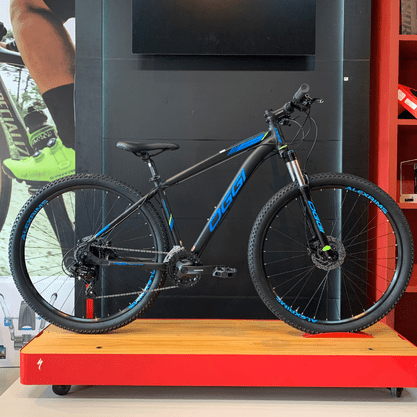 Bicicleta Oggi Hacker HDS Aro 29 Tourney 24v Preto e Azul e S-Lime