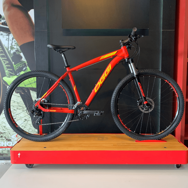 Bicicleta Oggi Hacker HDS Aro 29 Tourney 24v Vermelho e Amarelo e Preto