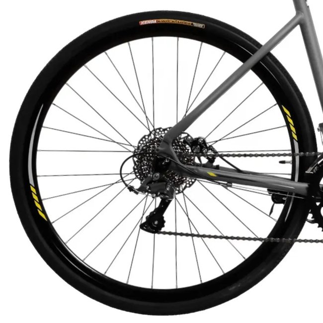 Bicicleta Oggi Velloce LSS Aro 700 Claris 16v 2024 Grafite e Cinza e Amarelo
