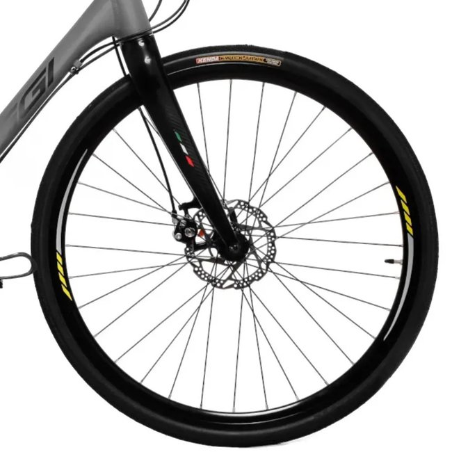 Bicicleta Oggi Velloce LSS Aro 700 Claris 16v 2024 Grafite e Cinza e Amarelo