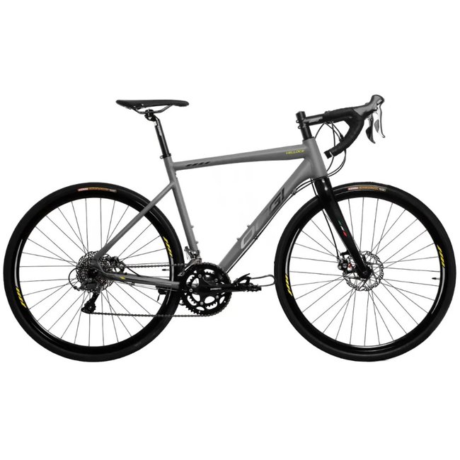 Bicicleta Oggi Velloce LSS Aro 700 Claris 16v 2024 Grafite e Cinza e Amarelo