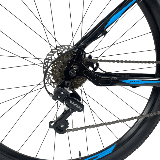 Bicicleta OXS Glide 100 Aro 29 Shimano 21v Preto e Azul e S-lime