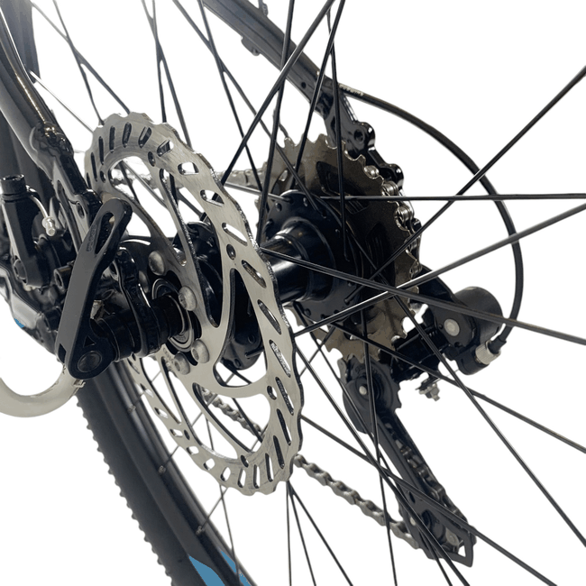 Bicicleta OXS Glide 100 Aro 29 Shimano 21v Preto e Azul e S-lime