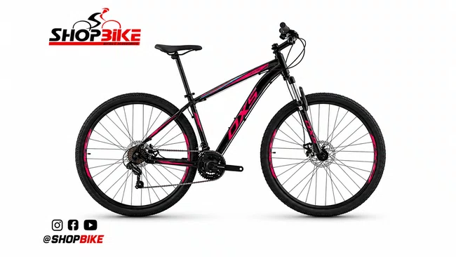Bicicleta OXS Glide 100 Aro 29 Shimano 21v Preto e Rosa e Azul