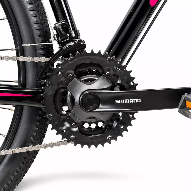 Bicicleta OXS Glide 100 Aro 29 Shimano 21v Preto e Rosa e Azul