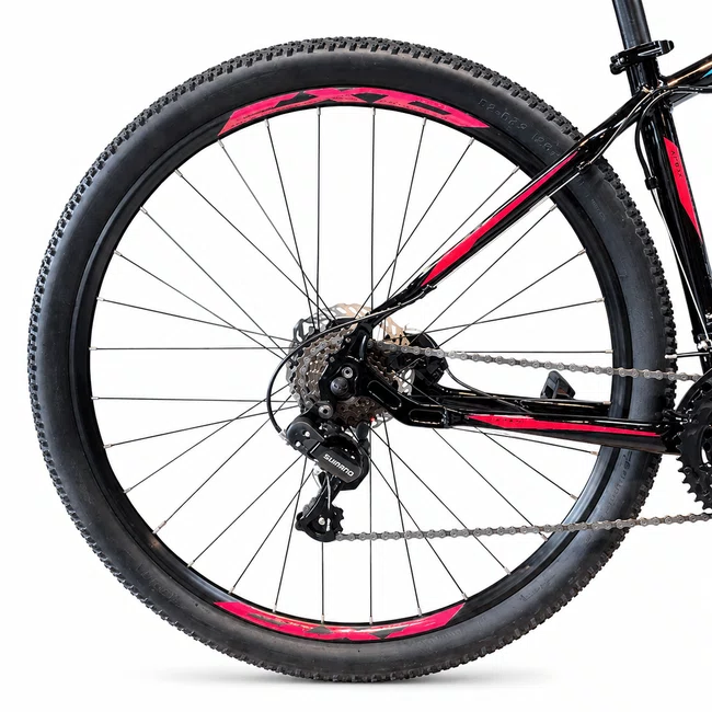 Bicicleta OXS Glide 100 Aro 29 Shimano 21v Preto e Rosa e Azul
