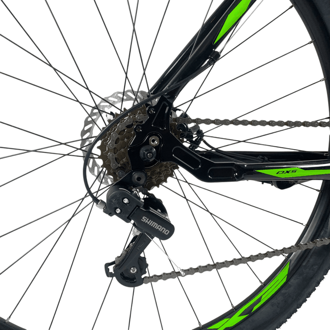 Bicicleta OXS Glide 100 Aro 29 Shimano 21v Preto e Verde e Azul