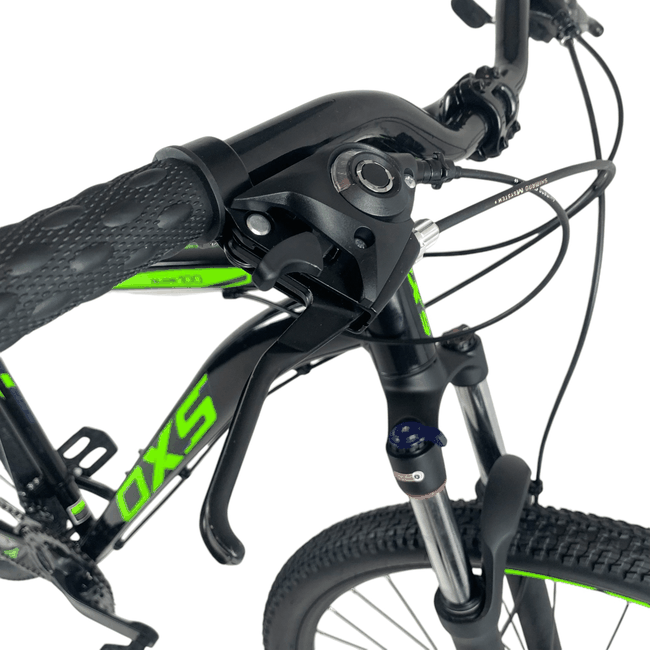 Bicicleta OXS Glide 100 Aro 29 Shimano 21v Preto e Verde e Azul