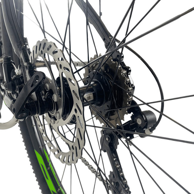 Bicicleta OXS Glide 100 Aro 29 Shimano 21v Preto e Verde e Azul