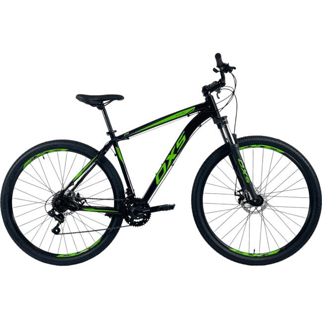 Bicicleta OXS Glide 100 Aro 29 Shimano 21v Preto e Verde e Azul