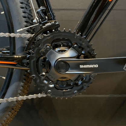 Bicicleta OXS Glide 100 Aro 29 Shimano 21v Preto e Laranja e Vermelho