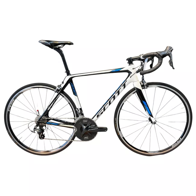 Bicicleta Scott Addict 15 Carbon Aro 700 Ultegra 22v Preta Branca e Azul - Seminova